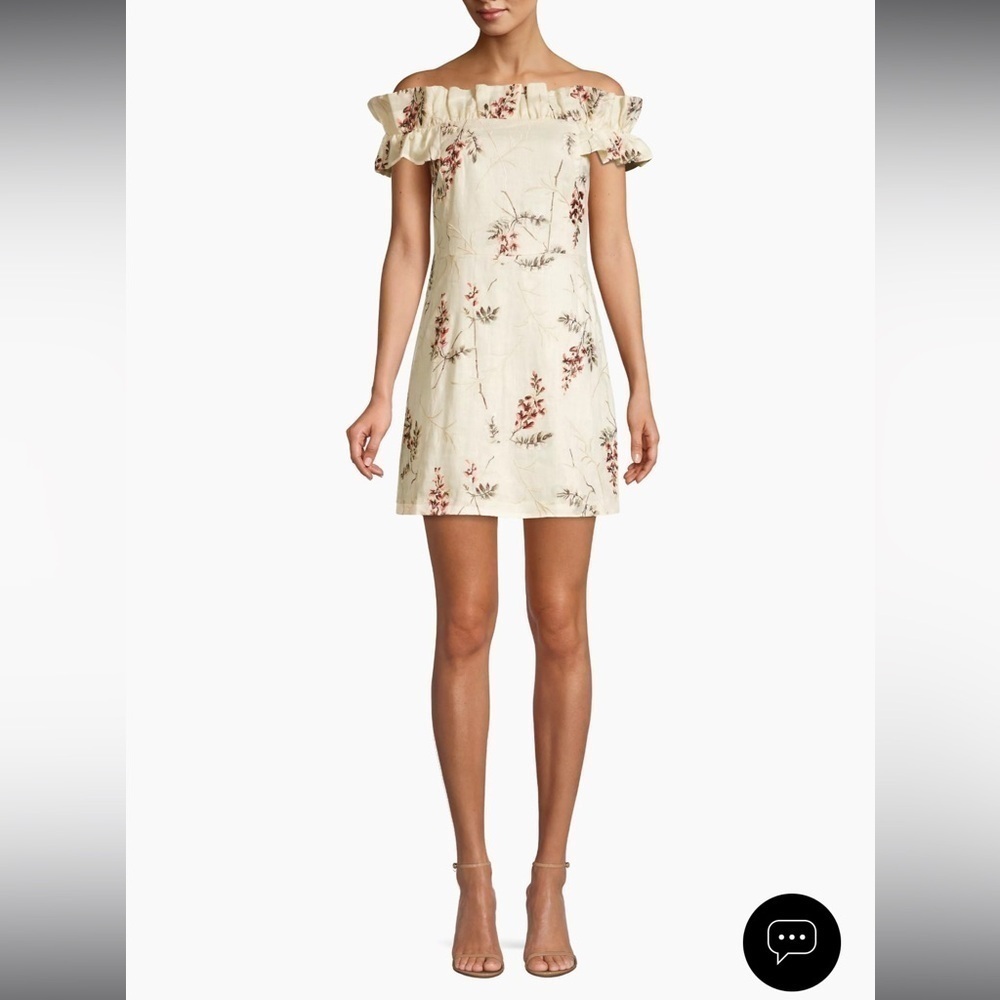 Rebecca Taylor Ivie Linen Embroidered Off Shoulder Ivory Mini Dress Women’s 10